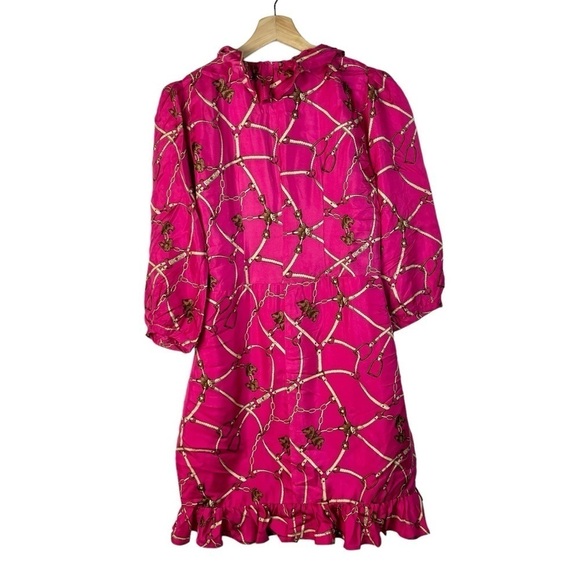 Britt Ryan Hot Pink Chain Print Half Sleeve Wrap Mini Dress 4 - Picture 2 of 5